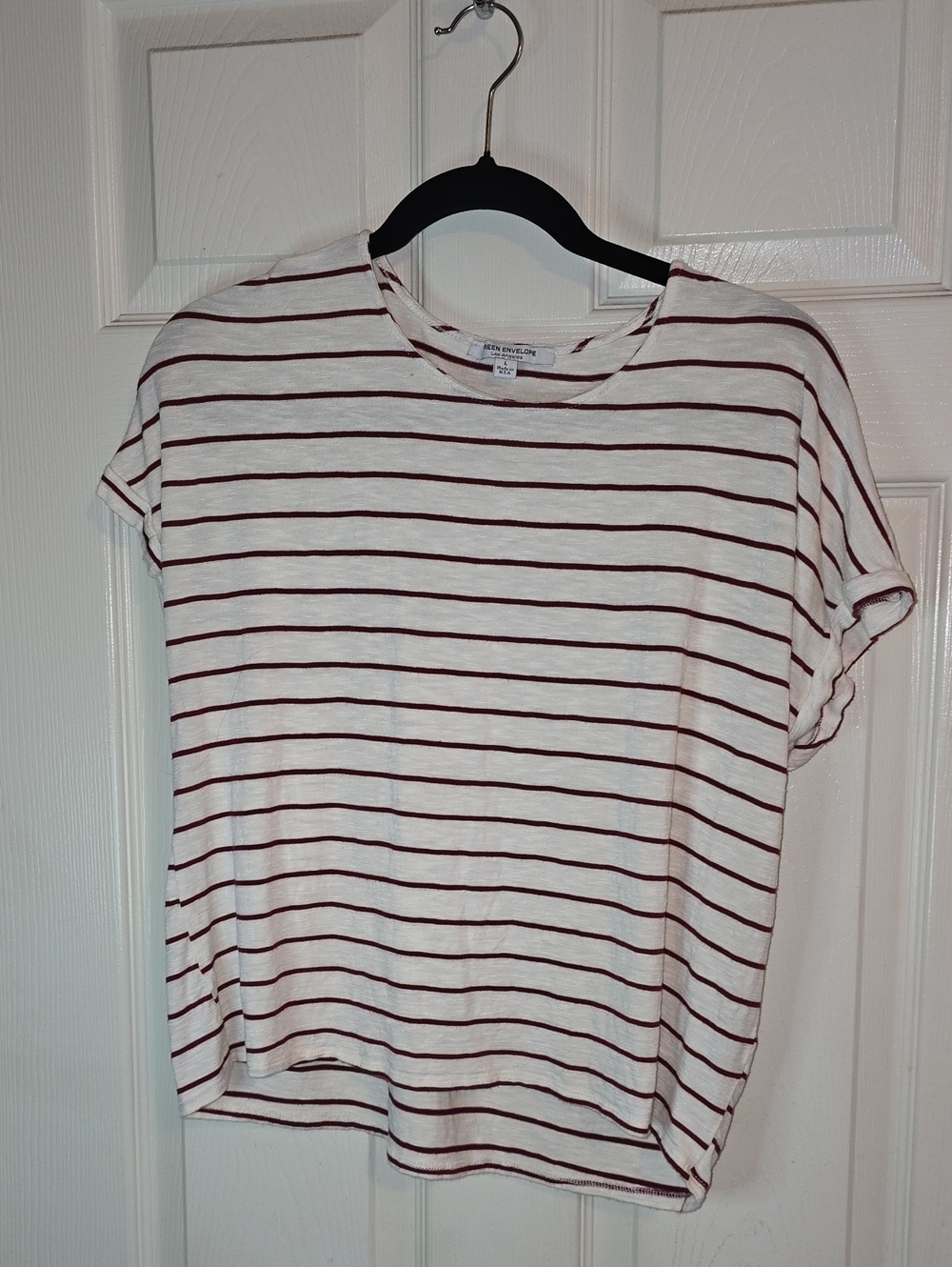 Green Envelope White Tee‎ with Burgundy Stripes